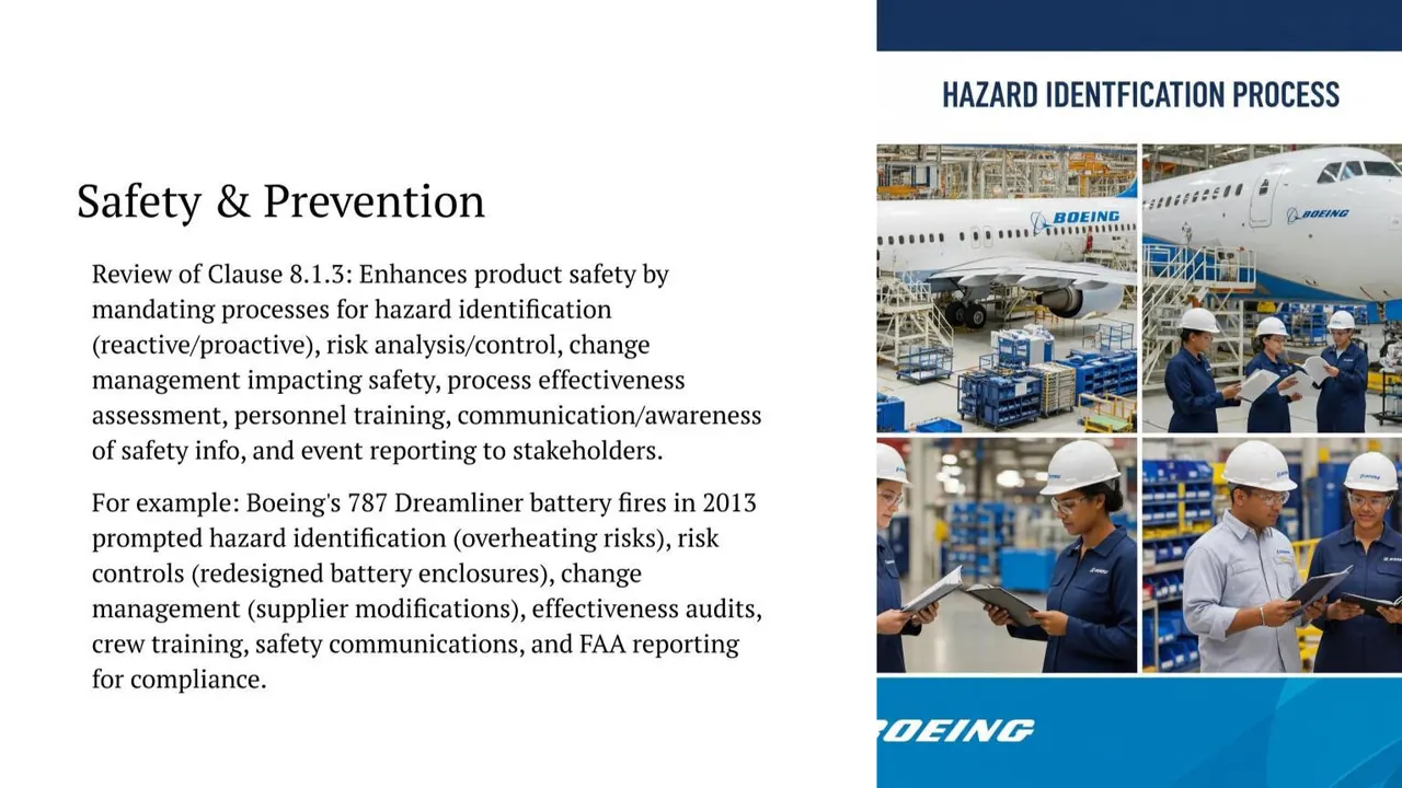 IA9100 product safety slide: Clause 8.1.3 hazard identification process and safety prevention requirements