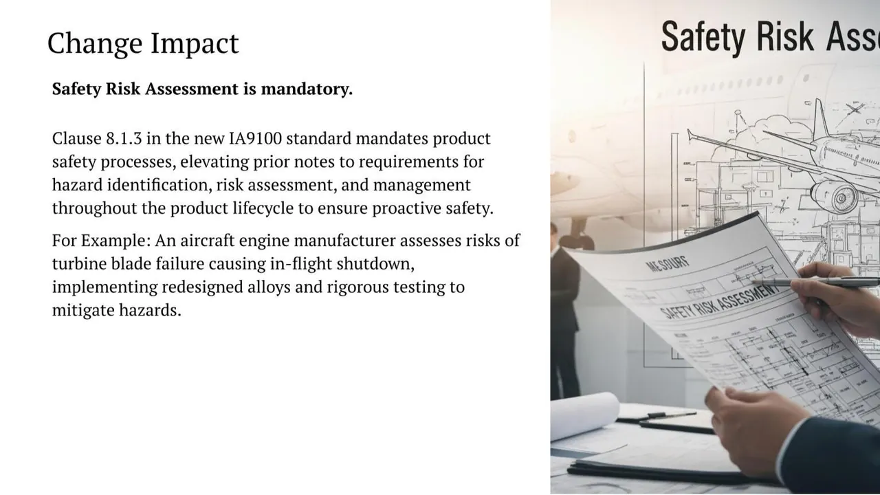 IA9100 clause 8.1.3 change impact: safety risk assessment is mandatory