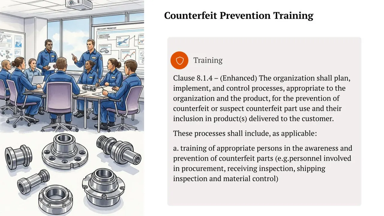 IA9100 counterfeit parts prevention: clause 8.1.4 training of personnel